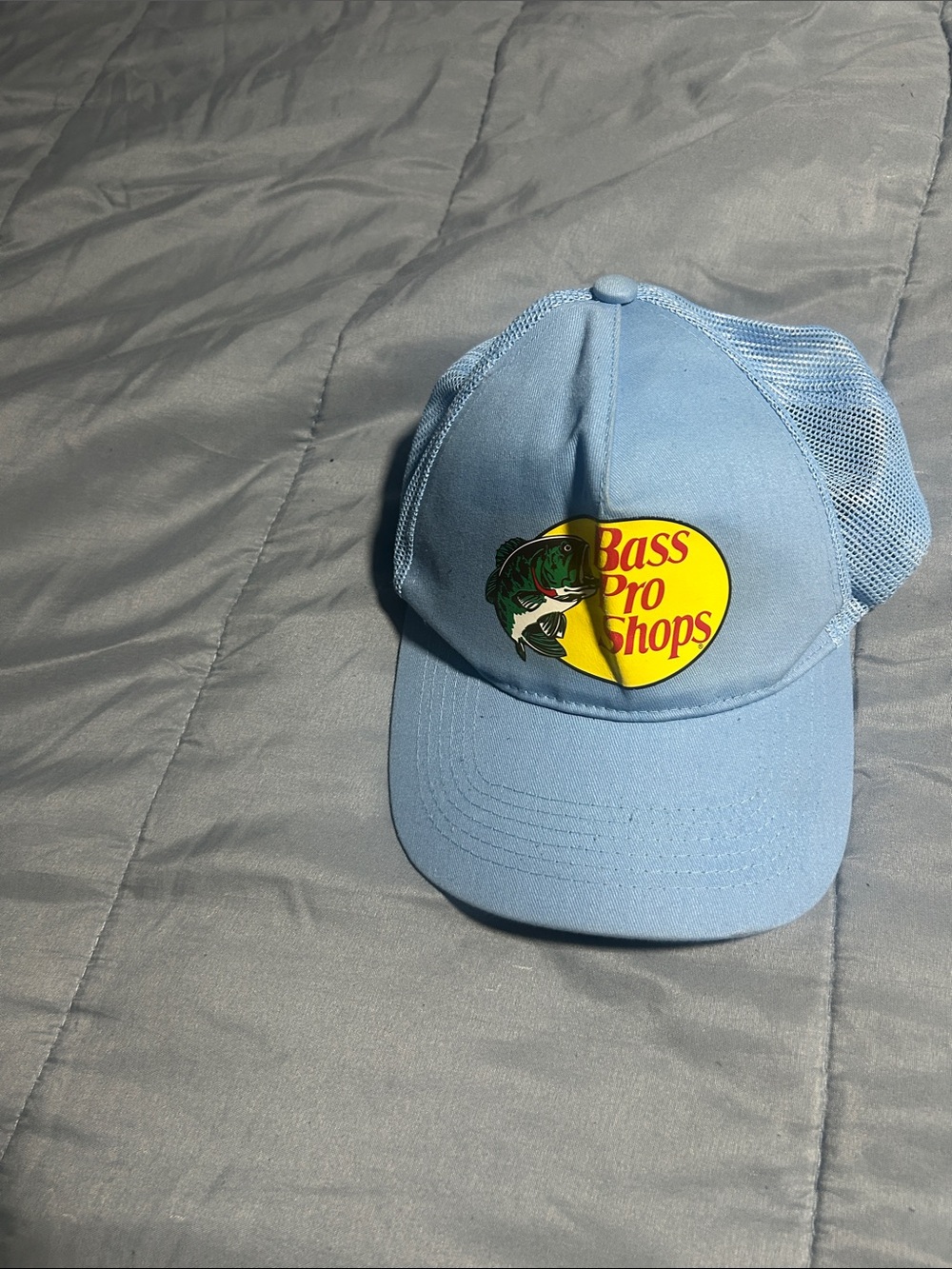 Bass Pro Shops Sky Blue Mesh Cap with Yellow Logo Patch